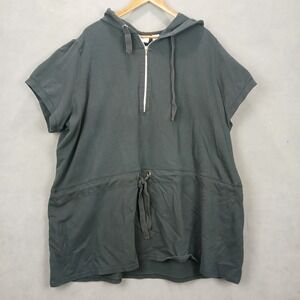 I Active Tunic Hoodie Womens 4X Black Fleece Lined Cotton Quarter Zip Tie Waist